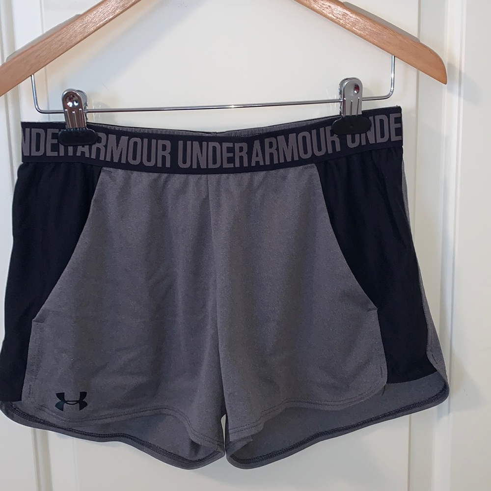 Under Armour black and grey shorts size medium.